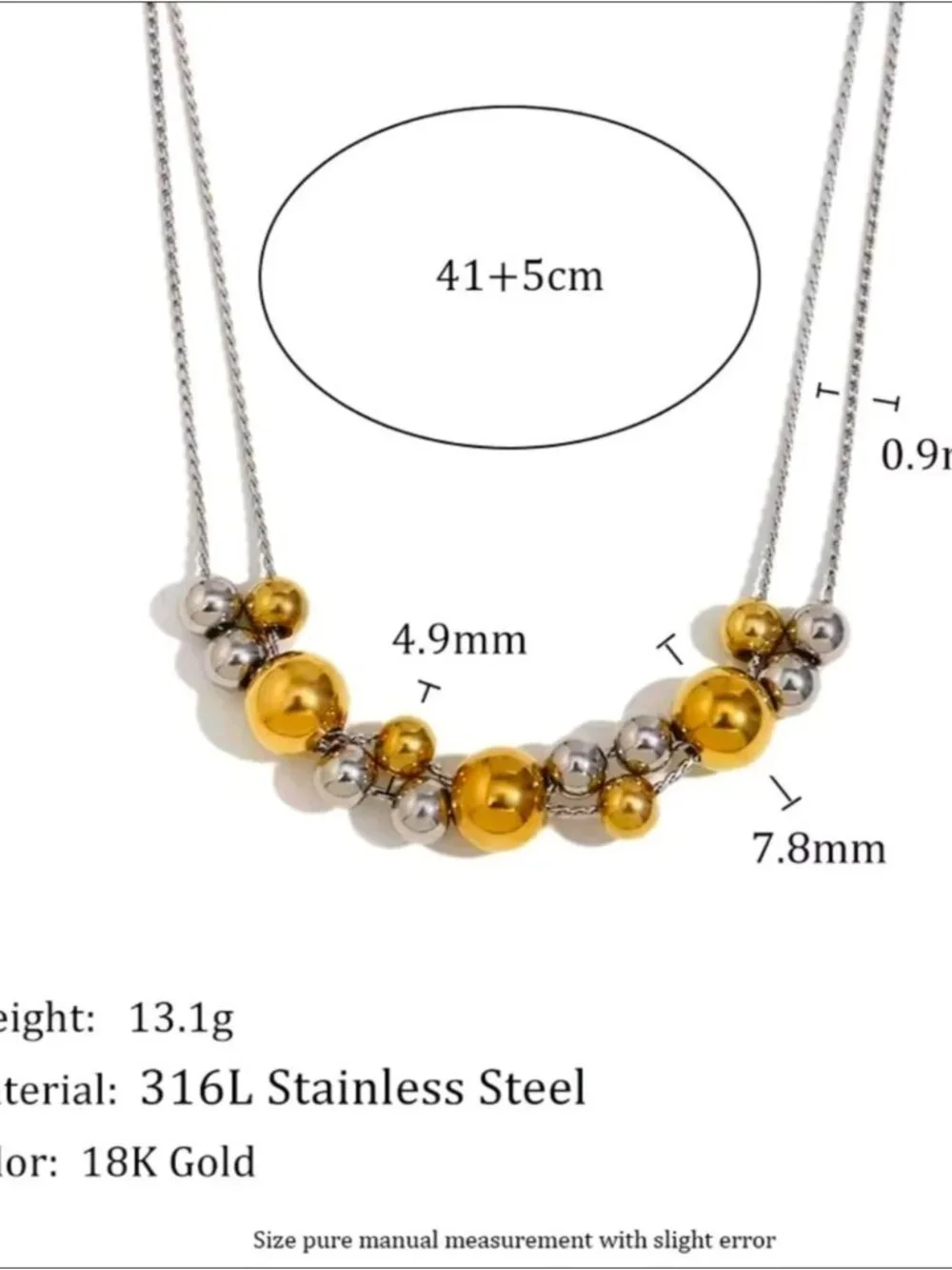 Sterling Silver Two-Tone Beaded Necklace with Gold Accents